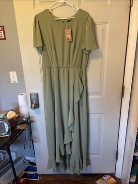 Women's Sage Green Maxi Dress with Ruffle Detail